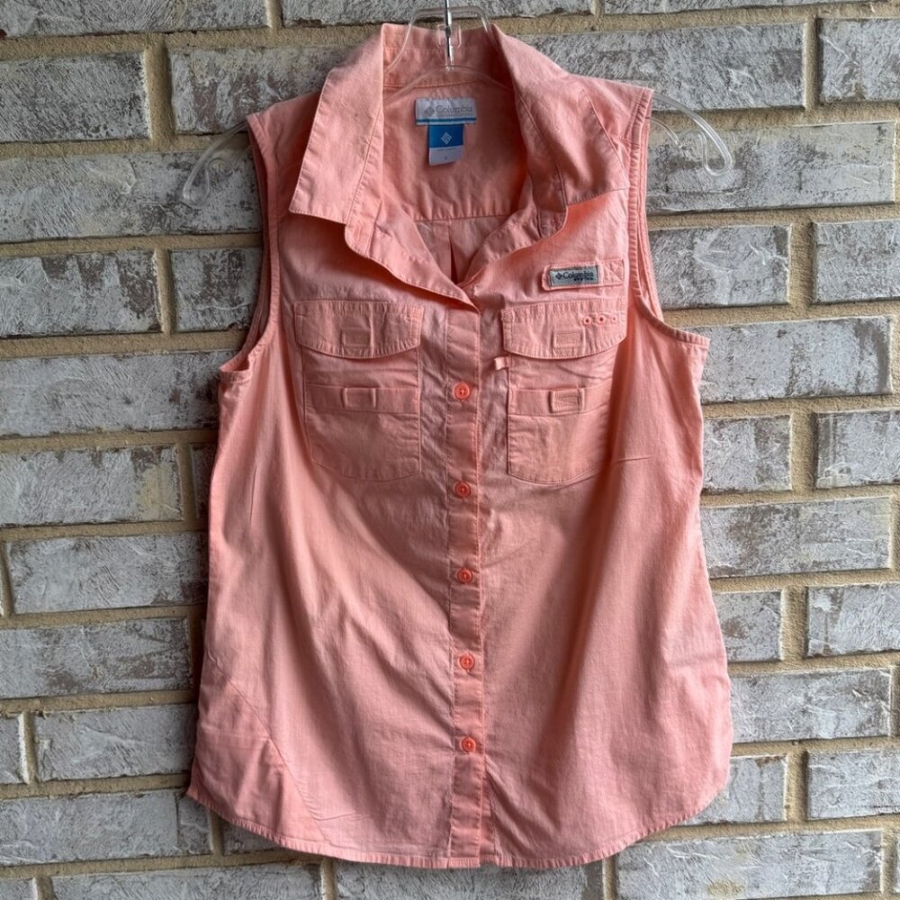 Columbia Sleeveless Button Front Collared Cotton Blend Shirt Women's Size S